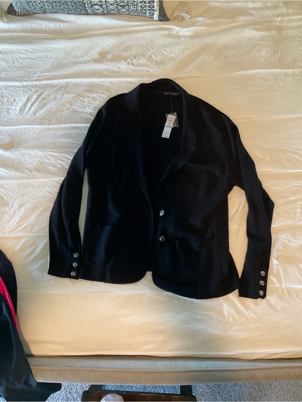 White House Black Market Black Knit Blazer with Button Details